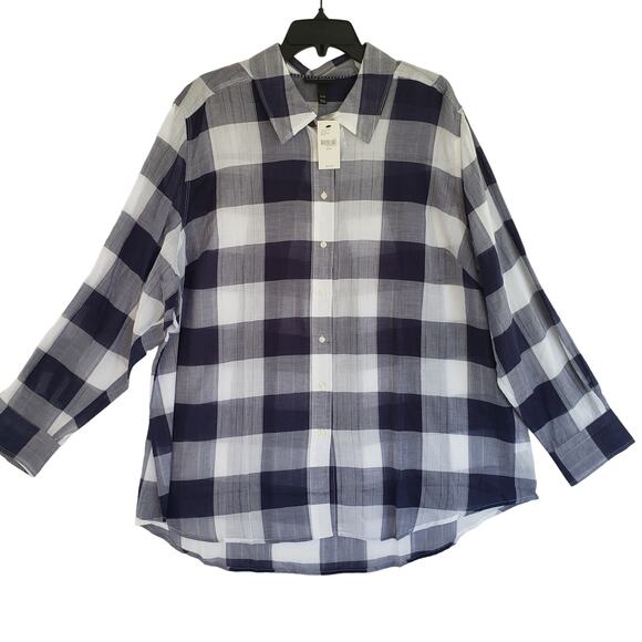 Lane Bryant Shirt Womens Plus Size 22/24 Plaid Blue Gray Button Up Collared New - Picture 1 of 9